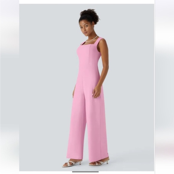 NWT Halara Pink Elegant Pink Jumpsuit L Square Neck - Picture 1 of 7